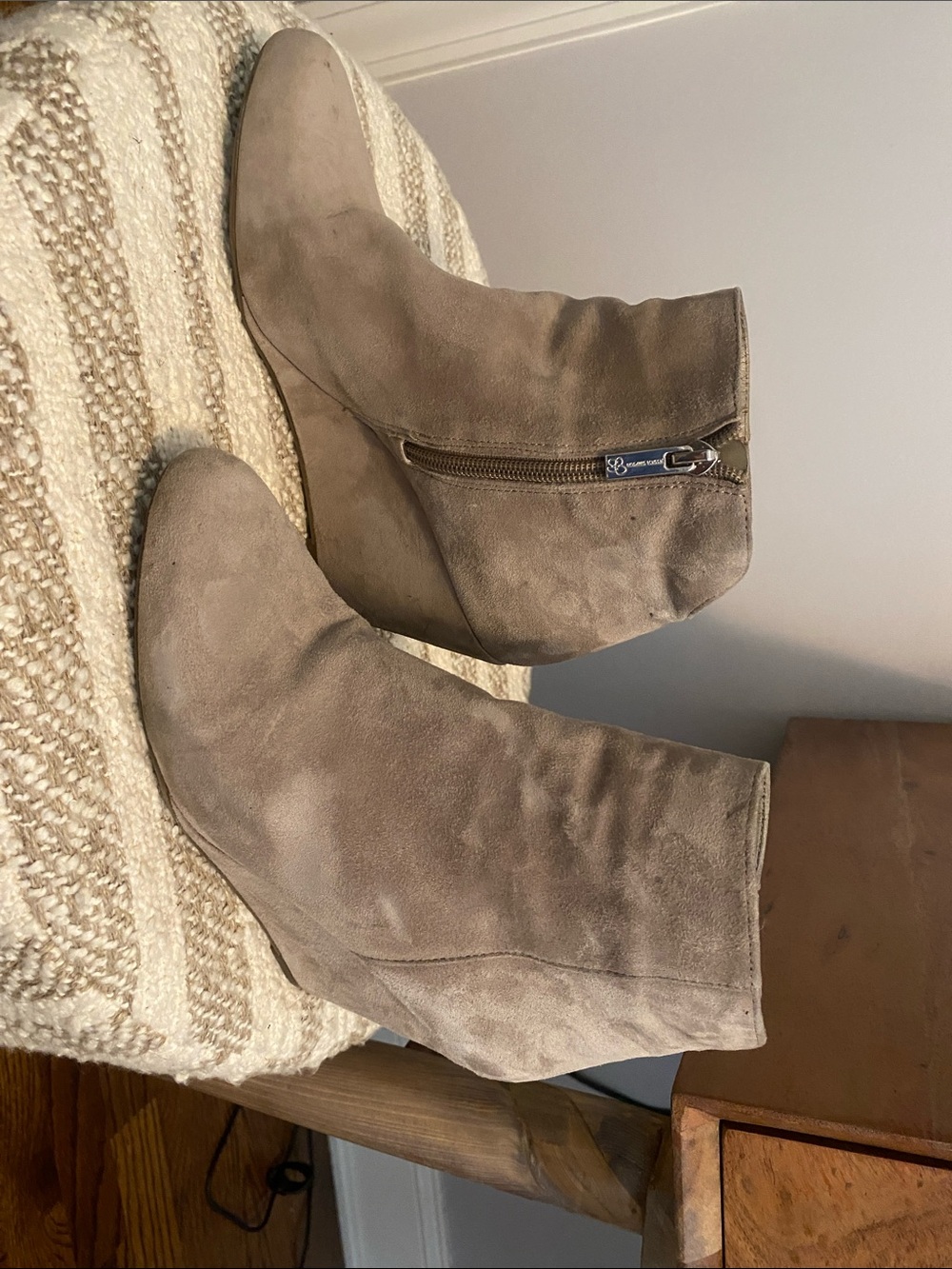 Jessica Simpson Taupe Suede Ankle Booties with Side Zip